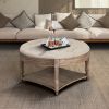 Large Round Ottoman Coffee Table 2 Tier Oversized Button Tufted Ottoman with Wooden Shelf Storage Farmhouse Upholstered Coffee Table Living Room Foots