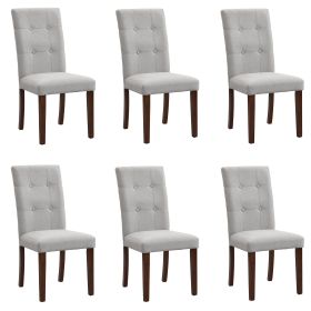 Linen Tufted Dining Room Chairs Set of 6, Accent Diner Chairs Upholstered Fabric Side Stylish Kitchen Chairs with Solid Wood Legs and Padded Seat - Gr