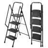 Four step ladder, lightweight folding four step stool, wide anti slip pedal and safety handle, sturdy steel ladder, multi-purpose step ladder, suitabl