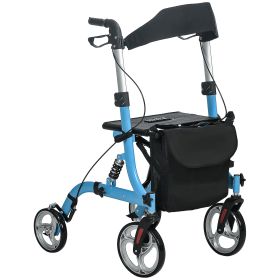 Rollator Walker with Seat and Backrest, Height Adjustable Aluminum Rolling Walker with 10'' Front Wheels, Storage Bag, Lightweight Mobility Walking Ai