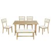 TOPMAX Farmhouse 6-Piece Trestle Dining Table Set with Upholstered Dining Chairs and Bench, 59inch, Brown