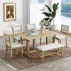 TOPMAX Farmhouse 6-Piece Trestle Dining Table Set with Upholstered Dining Chairs and Bench, 59inch, Brown