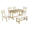 TOPMAX Farmhouse 6-Piece Trestle Dining Table Set with Upholstered Dining Chairs and Bench, 59inch, Brown