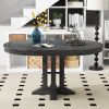 TREXM Farmhouse Dining Table Extendable Round Table for Kitchen, Dining Room(Black)