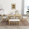 TOPMAX Farmhouse 6-Piece Trestle Dining Table Set with Upholstered Dining Chairs and Bench, 59inch, Brown