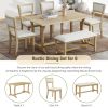TOPMAX Farmhouse 6-Piece Trestle Dining Table Set with Upholstered Dining Chairs and Bench, 59inch, Brown