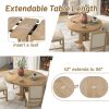 TREXM Farmhouse Dining Table Extendable Round Table for Kitchen, Dining Room(Natural Wood Wash)