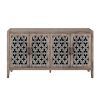 Hollow Four Door Antique Cabinet, American Country Style, Suitable for Living Room, TV Cabinet, Kitchen (Brown)