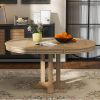 TREXM Farmhouse Dining Table Extendable Round Table for Kitchen, Dining Room(Natural Wood Wash)