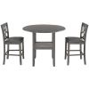 TOPMAX Farmhouse 3 Piece Round Counter Height Kitchen Dining Table Set with Drop Leaf Table, One Shelf and 2 Cross Back Padded Chairs for Small Places