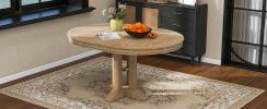 TREXM Farmhouse Dining Table Extendable Round Table for Kitchen, Dining Room(Natural Wood Wash)