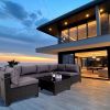 7 Pieces Furniture Set,All-Weather PE Wicker Rattan Sectional Conversation Sofa Set,Ouutdoor Low Back Sectional Sofa with Tea Table,for Garden, Backya