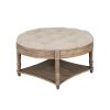 Large Round Ottoman Coffee Table 2 Tier Oversized Button Tufted Ottoman with Wooden Shelf Storage Farmhouse Upholstered Coffee Table Living Room Foots