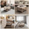 Large Round Ottoman Coffee Table 2 Tier Oversized Button Tufted Ottoman with Wooden Shelf Storage Farmhouse Upholstered Coffee Table Living Room Foots