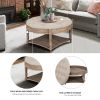 Large Round Ottoman Coffee Table 2 Tier Oversized Button Tufted Ottoman with Wooden Shelf Storage Farmhouse Upholstered Coffee Table Living Room Foots