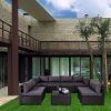 7 Pieces Furniture Set,All-Weather PE Wicker Rattan Sectional Conversation Sofa Set,Ouutdoor Low Back Sectional Sofa with Tea Table,for Garden, Backya