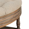 Large Round Ottoman Coffee Table 2 Tier Oversized Button Tufted Ottoman with Wooden Shelf Storage Farmhouse Upholstered Coffee Table Living Room Foots