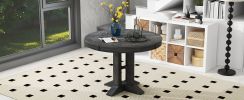 TREXM Farmhouse Dining Table Extendable Round Table for Kitchen, Dining Room(Black)