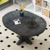 TREXM Farmhouse Dining Table Extendable Round Table for Kitchen, Dining Room(Black)