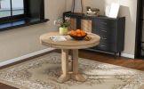 TREXM Farmhouse Dining Table Extendable Round Table for Kitchen, Dining Room(Natural Wood Wash)