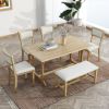 TOPMAX Farmhouse 6-Piece Trestle Dining Table Set with Upholstered Dining Chairs and Bench, 59inch, Brown