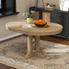 TREXM Farmhouse Dining Table Extendable Round Table for Kitchen, Dining Room(Natural Wood Wash)