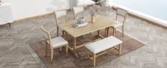 TOPMAX Farmhouse 6-Piece Trestle Dining Table Set with Upholstered Dining Chairs and Bench, 59inch, Brown