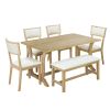 TOPMAX Farmhouse 6-Piece Trestle Dining Table Set with Upholstered Dining Chairs and Bench, 59inch, Brown