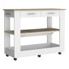 Kitchen Island 46 Inches Dozza, Two Drawers, White / Light Oak Finish