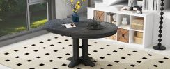 TREXM Farmhouse Dining Table Extendable Round Table for Kitchen, Dining Room(Black)