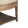 Large Round Ottoman Coffee Table 2 Tier Oversized Button Tufted Ottoman with Wooden Shelf Storage Farmhouse Upholstered Coffee Table Living Room Foots