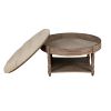 Large Round Ottoman Coffee Table 2 Tier Oversized Button Tufted Ottoman with Wooden Shelf Storage Farmhouse Upholstered Coffee Table Living Room Foots