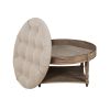 Large Round Ottoman Coffee Table 2 Tier Oversized Button Tufted Ottoman with Wooden Shelf Storage Farmhouse Upholstered Coffee Table Living Room Foots