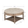 Large Round Ottoman Coffee Table 2 Tier Oversized Button Tufted Ottoman with Wooden Shelf Storage Farmhouse Upholstered Coffee Table Living Room Foots