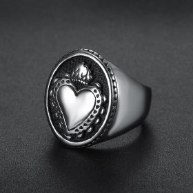 Vintage Dropshipping Stainless Steel Ladies Mens Biker Punk Sacred Heart Of Jesus God Ring Cross Amulet Jewelry For Man Gift (Color: 02Steel color, size: 12)