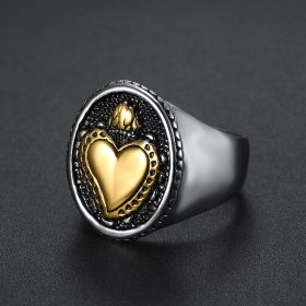 Vintage Dropshipping Stainless Steel Ladies Mens Biker Punk Sacred Heart Of Jesus God Ring Cross Amulet Jewelry For Man Gift (Color: Gold, size: 15)