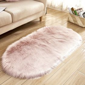 1pc Super Soft Area Rug, Plush Fluffy Faux Sheepskin Oval Floor Mat For Living Room Bedroom, Machine Washable Bedside Rugs, Shaggy Plush Carpet Faux R (Color: Pink, size: 23.62*47.24inch)