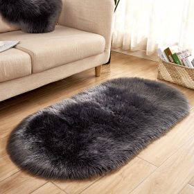 1pc Super Soft Area Rug, Plush Fluffy Faux Sheepskin Oval Floor Mat For Living Room Bedroom, Machine Washable Bedside Rugs, Shaggy Plush Carpet Faux R (Color: Dark Grey, size: 31.5*47.24inch)
