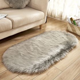 1pc Super Soft Area Rug, Plush Fluffy Faux Sheepskin Oval Floor Mat For Living Room Bedroom, Machine Washable Bedside Rugs, Shaggy Plush Carpet Faux R (Color: Grey, size: 19.69*31.5inch)