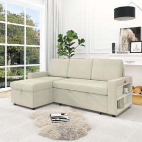 85.8" Pull Out Sleeper Sofa L-Shaped Couch Convertible Sofa Bed with Storage Chaise And Storage Racks,With USB Port And T-pyce Port (Color: as Pic)
