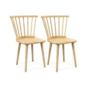 Windsor Dining Chairs Set of 2 Rubber Wood Kitchen Chairs with Spindle Back (Color: Natural)