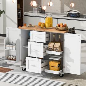 K&K Rolling Kitchen Island with Storage, Kitchen Cart with Rubber Wood Top, 3 Drawer, 2 Slide-Out Shelf and Internal Storage Rack, Kitchen Island on W (Color: as Pic)
