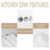 White Undermount Farmhuose Ceramic Kitchen Sink, Deep Apron Single Bowl Farm Sink with Bottom Grid