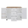 K&K Rolling Kitchen Island with Storage, Kitchen Cart with Rubber Wood Top, 3 Drawer, 2 Slide-Out Shelf and Internal Storage Rack, Kitchen Island on W