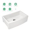 White Undermount Farmhuose Ceramic Kitchen Sink, Deep Apron Single Bowl Farm Sink with Bottom Grid