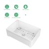 White Undermount Farmhuose Ceramic Kitchen Sink, Deep Apron Single Bowl Farm Sink with Bottom Grid